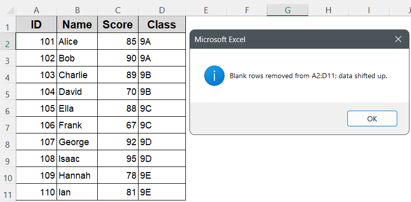 Automatically Delete Empty Rows in a Defined Range