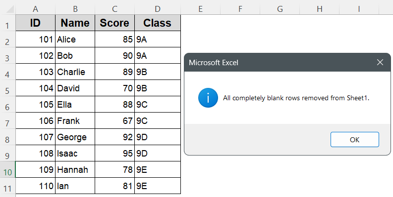 Remove Every Blank Row from the Worksheet in a Single Run