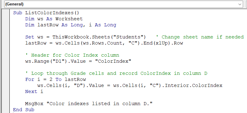 Use the ColorIndex Property to Read Cell Background Colors