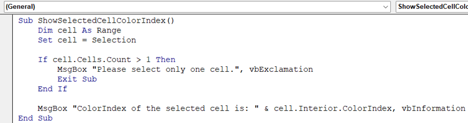 Identify Cell ColorIndex by Selecting a Cell