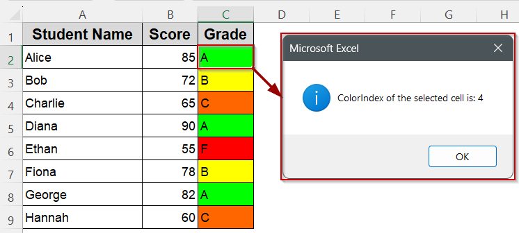 Identify Cell ColorIndex by Selecting a Cell