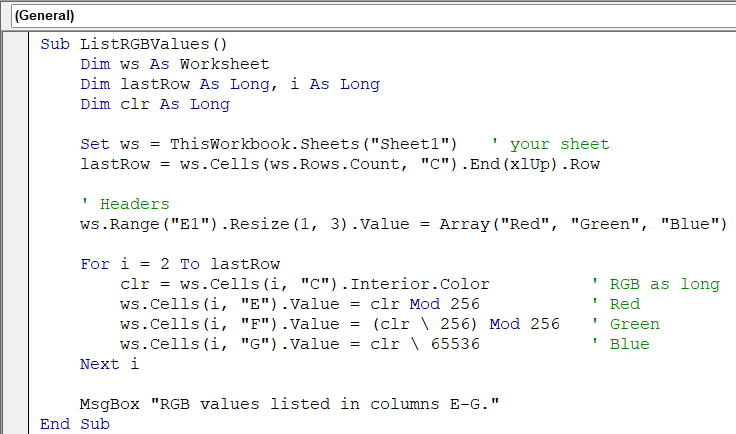 Retrieve Exact RGB Components with the Color Property