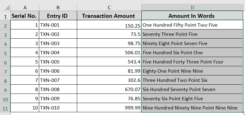 Convert Decimal Numbers To Words