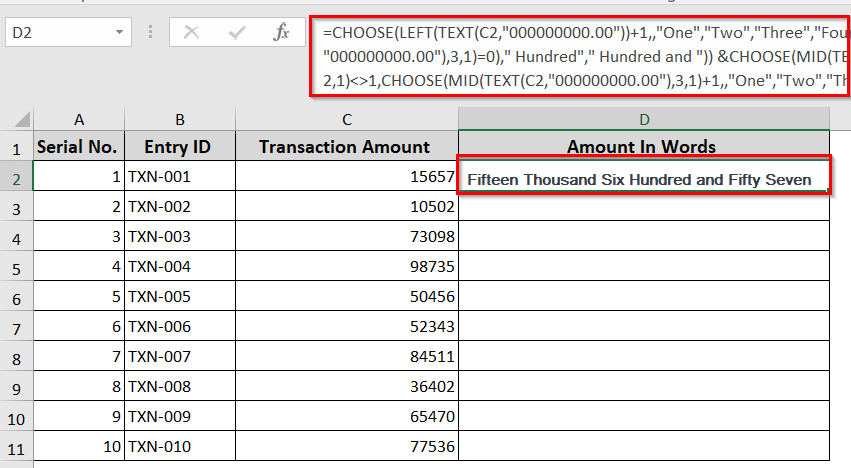 Convert The Number To Words Using a Formula
