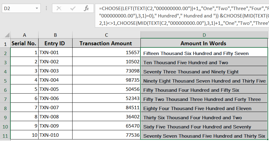 Convert The Number To Words Using a Formula