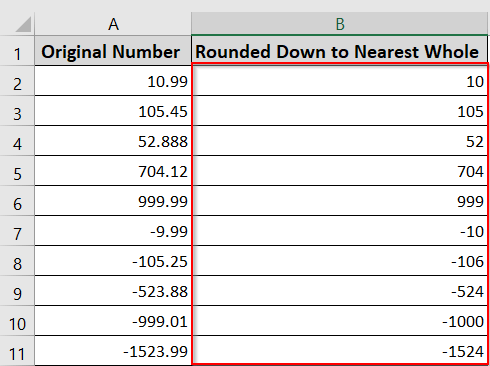 Using the INT Function to Round Down to the Nearest Whole Number
