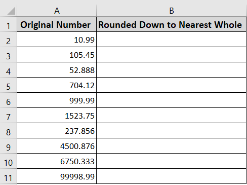 Using the ROUNDDOWN Function to Round Down to Nearest Whole Numbers