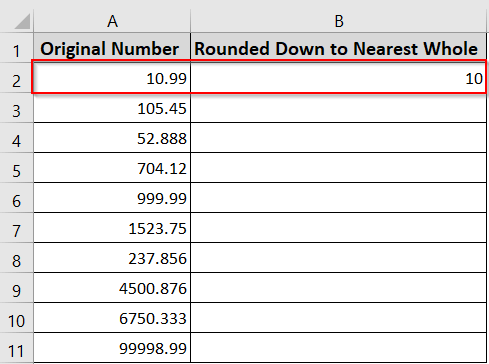 Using the ROUNDDOWN Function to Round Down to Nearest Whole Numbers