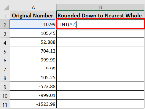 Using the INT Function to Round Down to the Nearest Whole Number