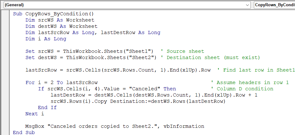 Filter and Copy Rows That Meet a Condition To Another Sheet Using VBA