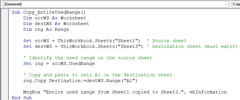 Move the Entire Used Range to Another Sheet with VBA