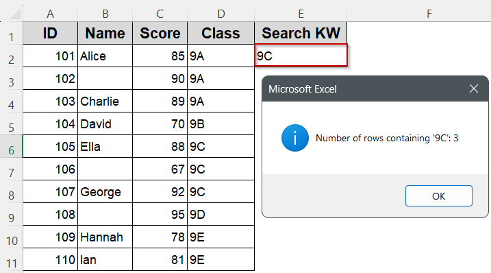 Use CountA with a Specific Data to Count Matching Rows in Excel VBA