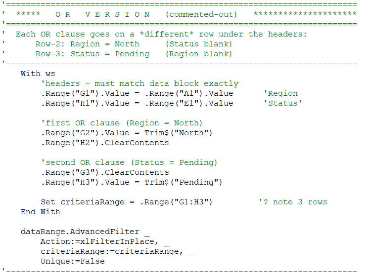 Explore AdvancedFilter with AND and OR Criteria