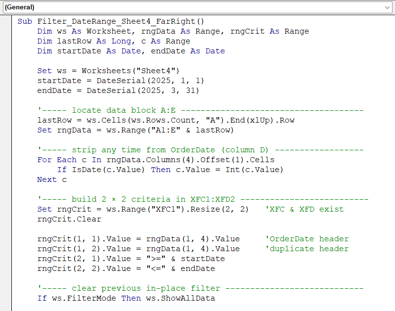 Filter Data Within an Interval Using AdvancedFilter