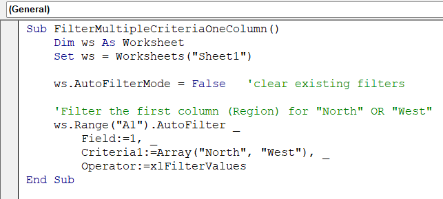 Use AutoFilter with Multiple Criteria in One Column