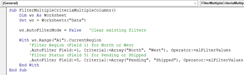 Apply AutoFilter with Multiple Criteria Across Multiple Columns