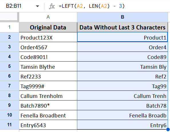 Removing the Last ‘n’ Character From Google Sheets