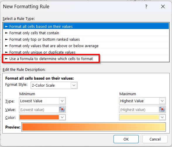 Using a Custom Formula to Highlight the Lowest Value