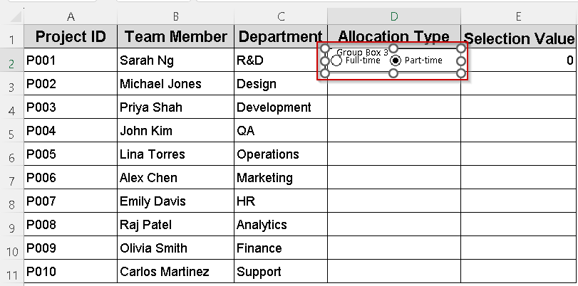 Grouping Multiple Radio Buttons in Excel