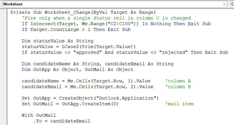 Automate Email Based on Cell Values Using VBA Macros in Excel