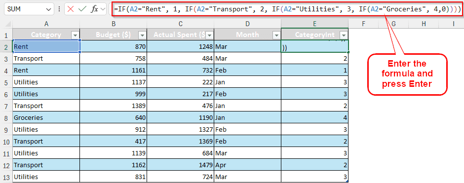 formula for if statement with text field