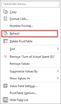 refresh option