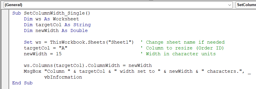 Change the Width of a Single Column Using VBA