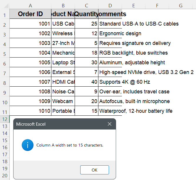 Change the Width of a Single Column Using VBA