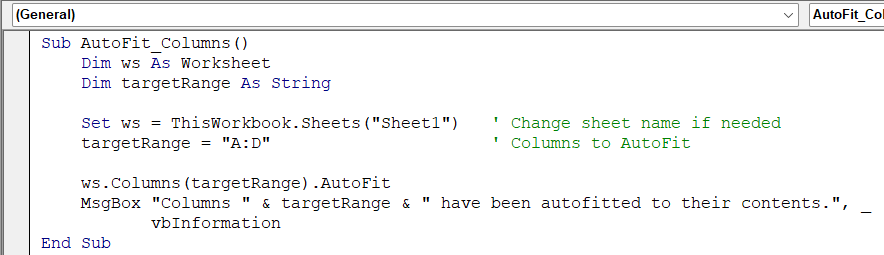 Automatically Fit Column Width to Content with VBA