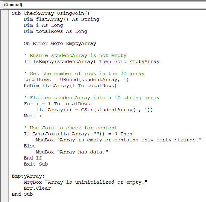 Check if a String Array Is Empty Using the Join Function