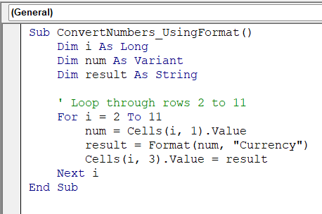 Format Numbers as Strings Using the Format Function in Excel VBA
