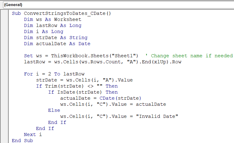 Use CDate to Convert Standard Date Strings to Dates in Excel VBA