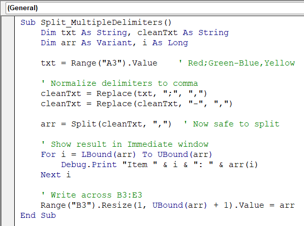Split Multiple Delimiters Using Replace & Split in VBA