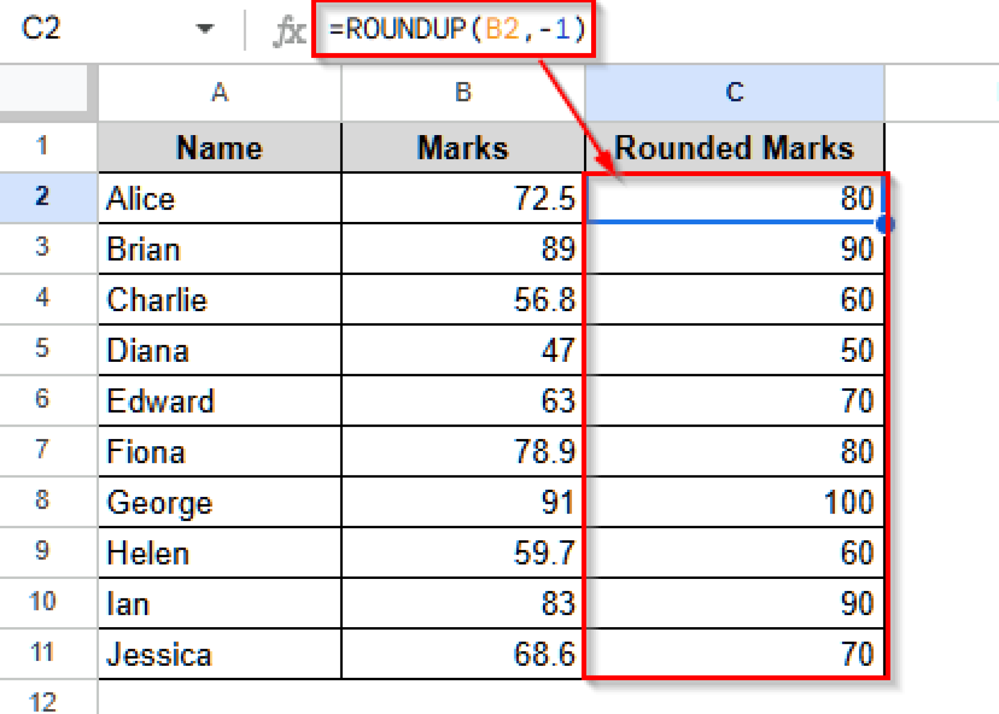 How to Round up to Nearest 10 in Google Sheets - Excel Insider
