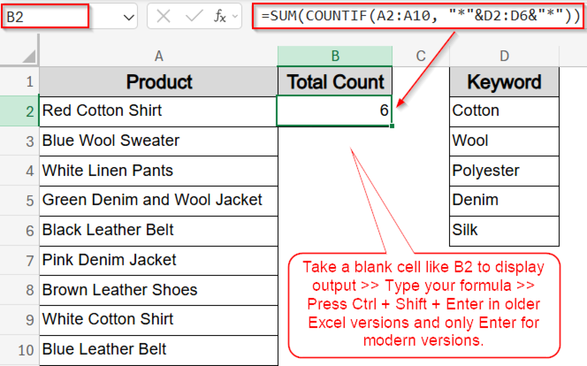 COUNTIF to Count If Cell Contains Text from List in Excel - Excel Insider