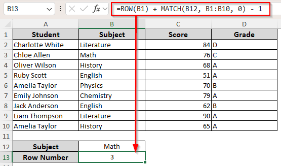 Finding the Absolute Row Number for a Matched Cell/Range/Value with the MATCH and ROW Function