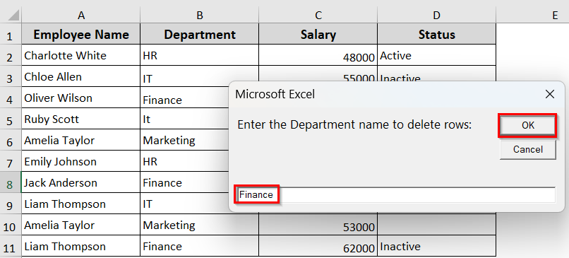 Delete Rows Based on Criteria Specified by Users