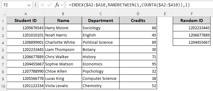 Return Random Values Using the INDEX, RANDBETWEEN, and COUNTA/ROWS Functions