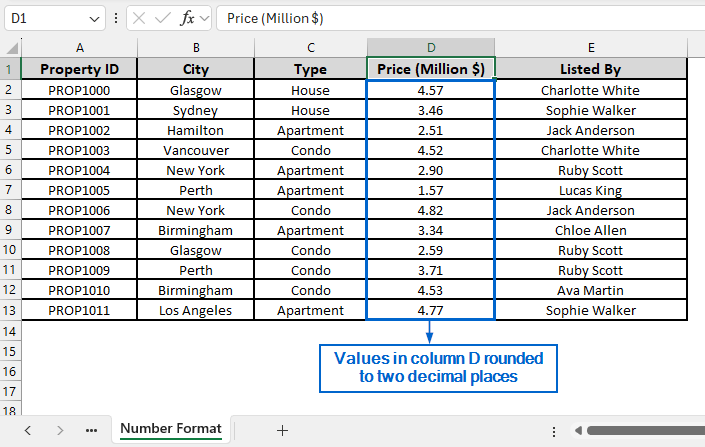 Use Number Format Dropdown for Quick Two-Decimal-Place Rounding