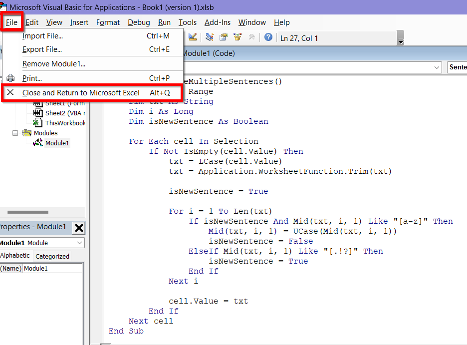 Insert VBA Macro to Change Sentence Case in Excel