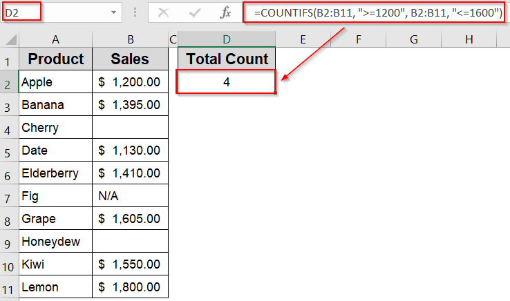 Apply COUNTIFS Function with Multiple Conditions