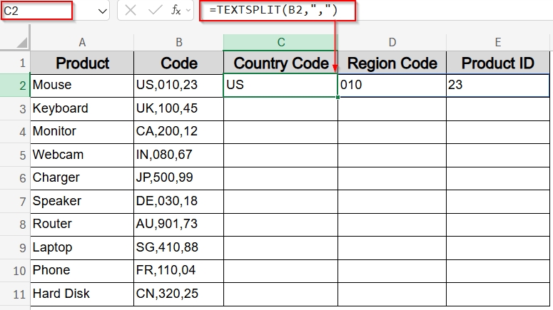 Insert TEXTSPLIT Function in Excel 365 or Excel 2021+ for Instant Column Separation