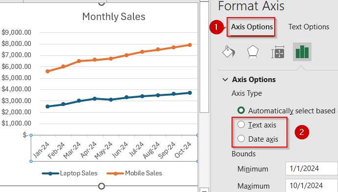 Adjust X Axis Scale and Formatting Using Format Axis