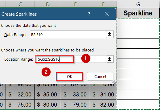 Insert Column Sparklines to Highlight Highs and Lows