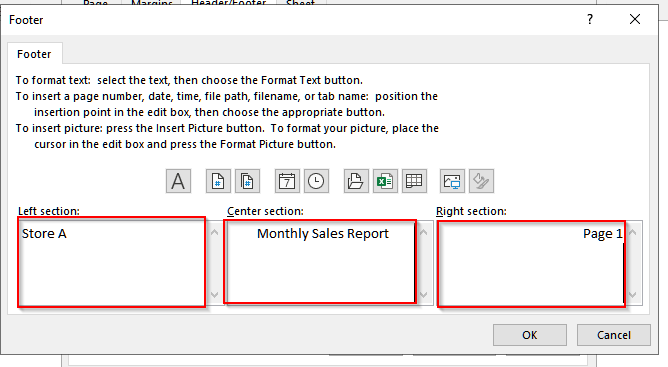 Edit Footer in Excel With Page Setup Setting