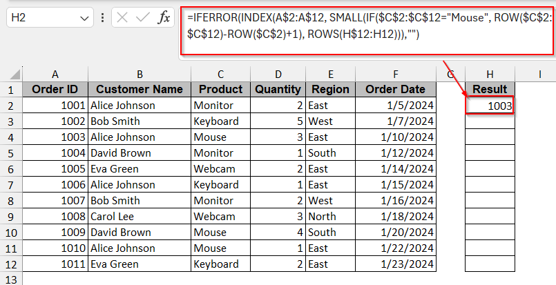 INDEX-SMALL-IF Formula for Array-Based Multiple Match