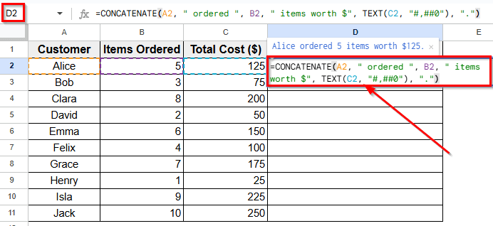 Using the CONCATENATE Function