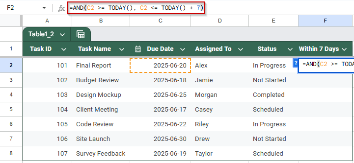 Apply Conditional Formatting Using a Helper Column in Google Sheets