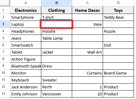 Using Delete Cells Options In Google Sheets