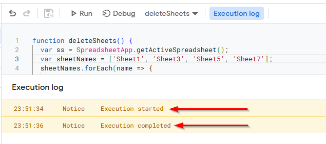 Using Google Apps Script to Delete Multiple Sheets